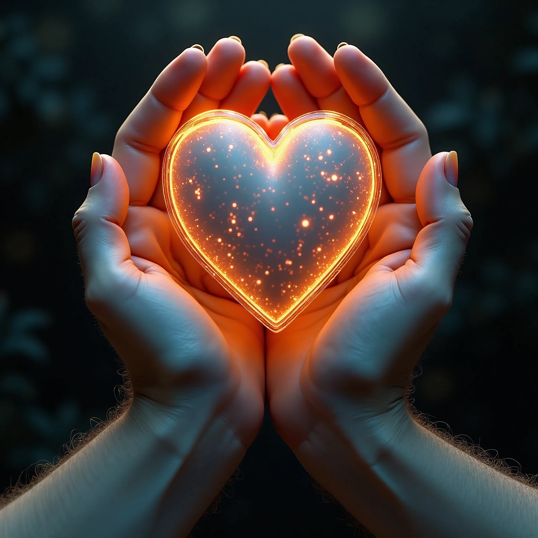two hands holding one heart and one heart