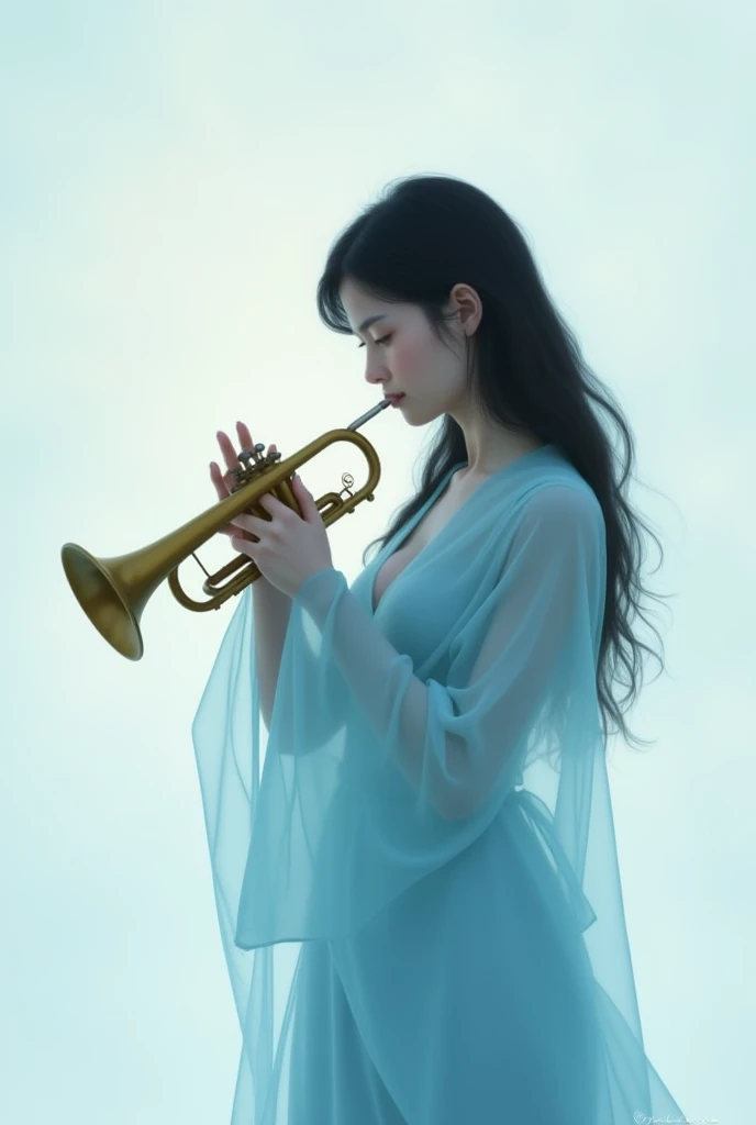 Blue clothes Cool feeling female Trumpet 「sound」No character 1 person clear々Shii