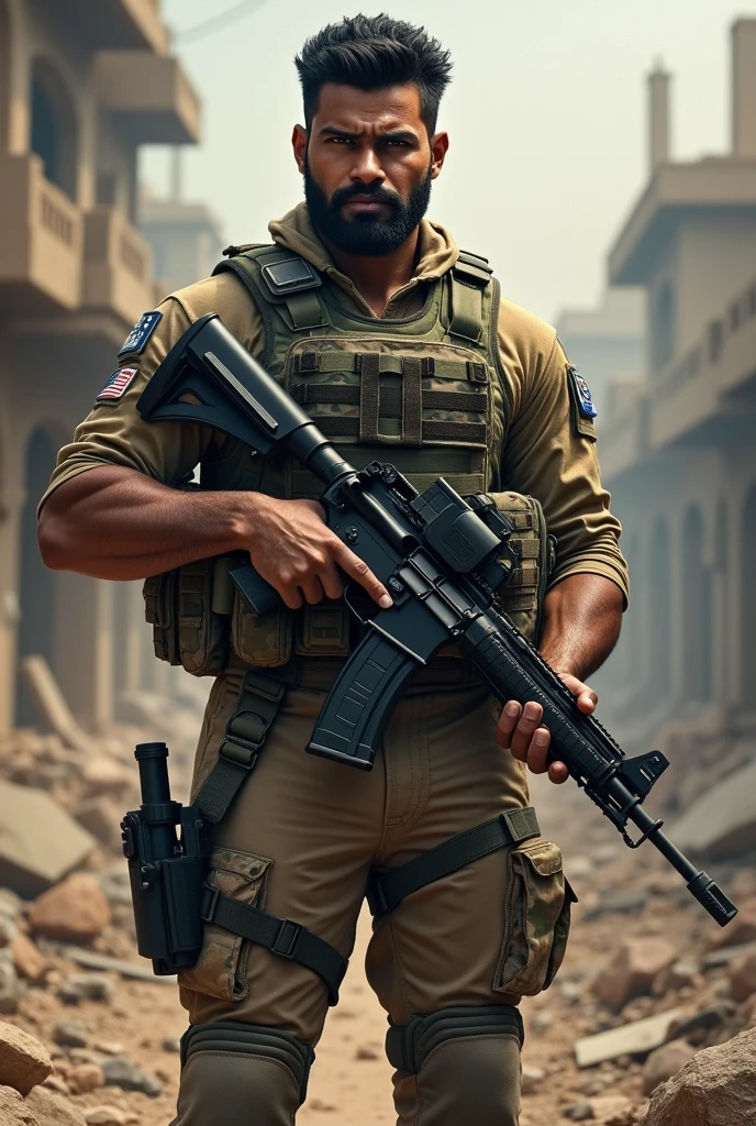 (best quality,4k,8k,highres,masterpiece:1.2),ultra-detailed,(realistic,photorealistic,photo-realistic:1.37),Soldier, Hamas, action hero,muscular body,ripped muscles,confident expression,strong jawline,intense gaze,fierce determination,signature headband,battle-worn camouflage clothing,commando knife,bandolier,assault rifle,explosions in the background,dense jungle setting,sweat glistening on the skin,muddy terrain,stealthy approach,color grading with earthy tones,dynamic lighting creating dramatic shadows,gritty details,high contrast,adrenaline-filled atmosphere,blurred background emphasizing motion,iconic pose,strong highlights,deep shadows,man versus nature,rough textures,explosive action sequence,wide-angle perspective,cinematic feel,heroic proportions,imposing presence,unrelenting warrior, Arab Soldier as the ultimate action legend, Masjidil Aqsa, Al Aqsa, Palestine flag, Palestinian, Muslim, Mosque