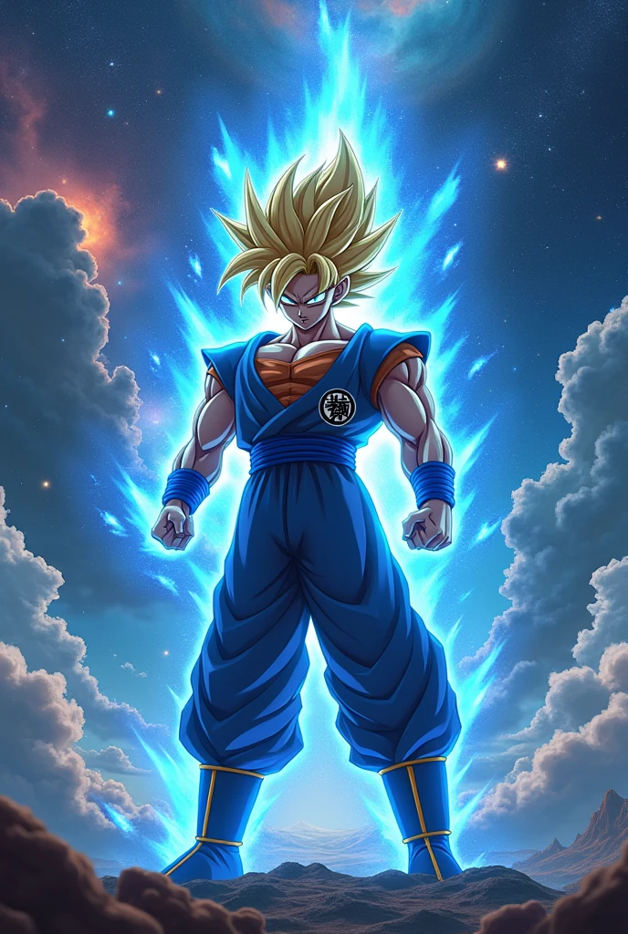 Draw a Goku or Gogeta in a galaxy with the ssj blue