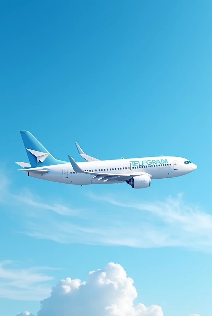 a white airplane with a larger telegram app emblem on it. move the app icon to the back of the plane