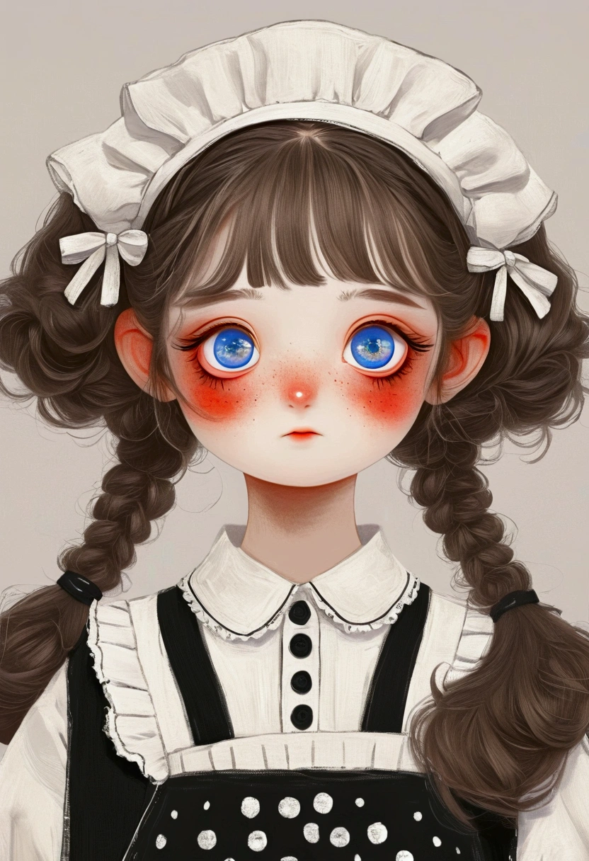 Little girl in black and white maid costume,Big blue eyes。Lovely art style, Lovely and detailed digital art, Cute numbers艺术, Lovely artwork, Kawaii realistic portrait, Change, Cute numbers, Lovely portrait, Kasuga, Lovely characters, Cute, colorful and adorable
