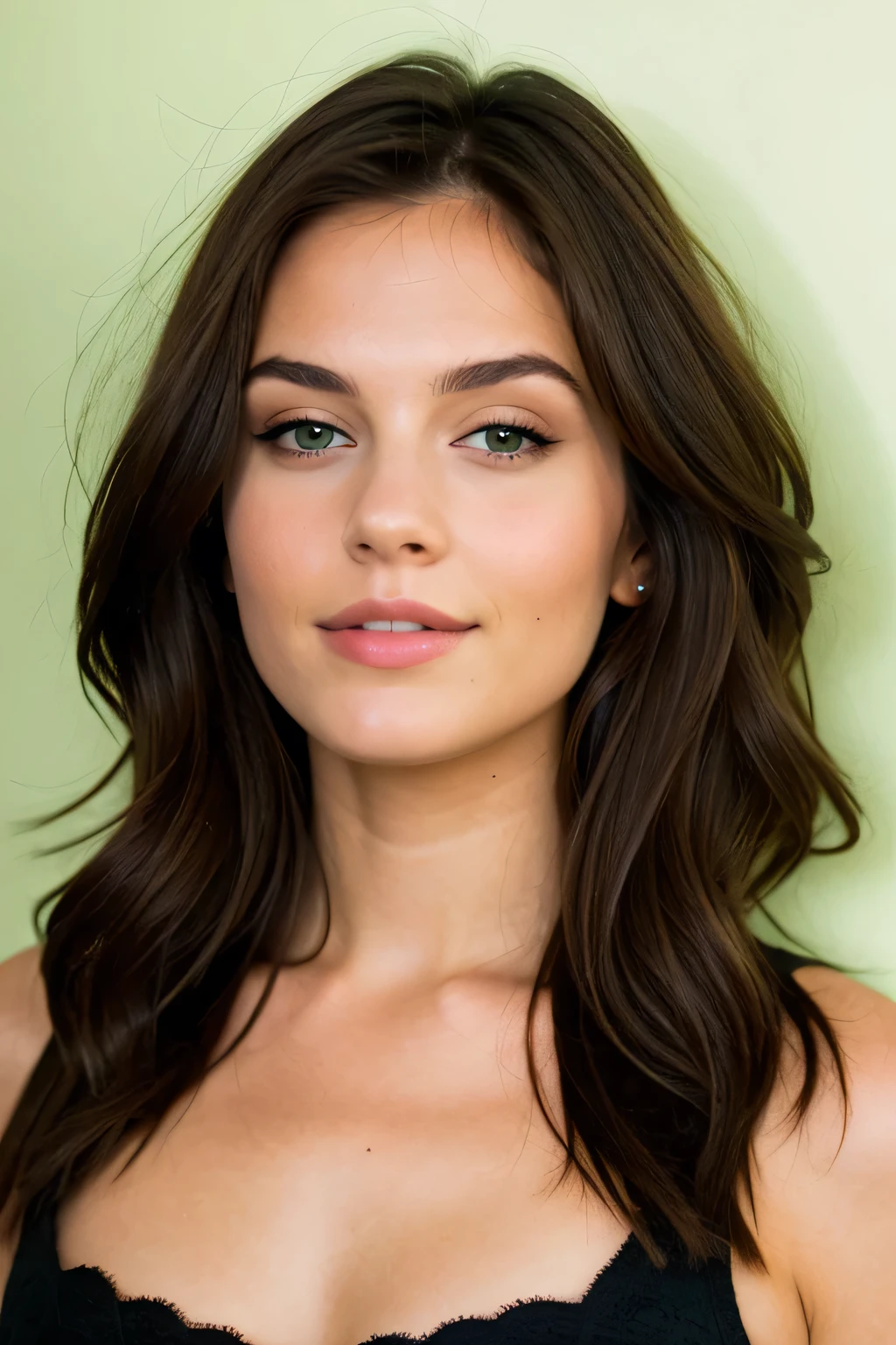 brunette, green eyes