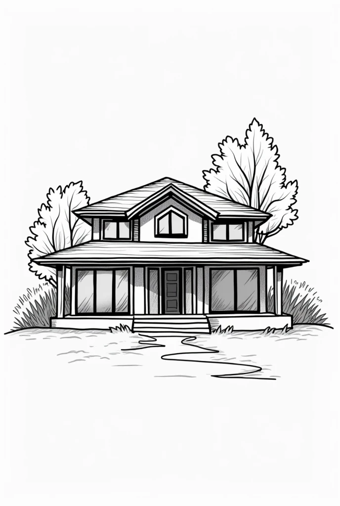 draw logo from line colour black that explains contempory house