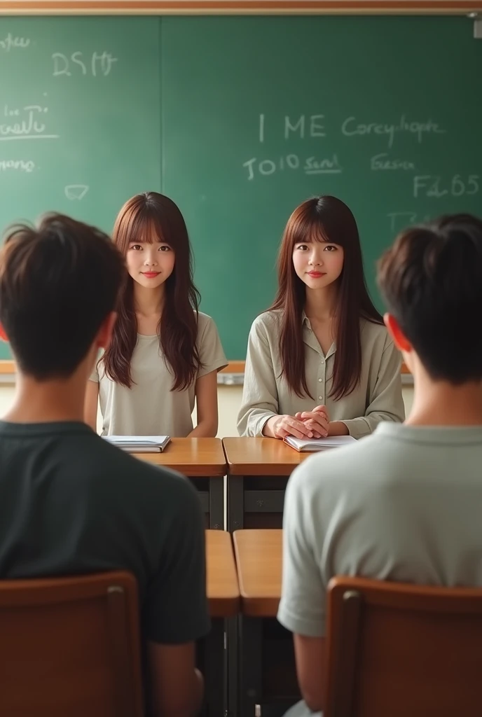 Two couples in the classroom away from each other girl is so beautiful but boy not handsome