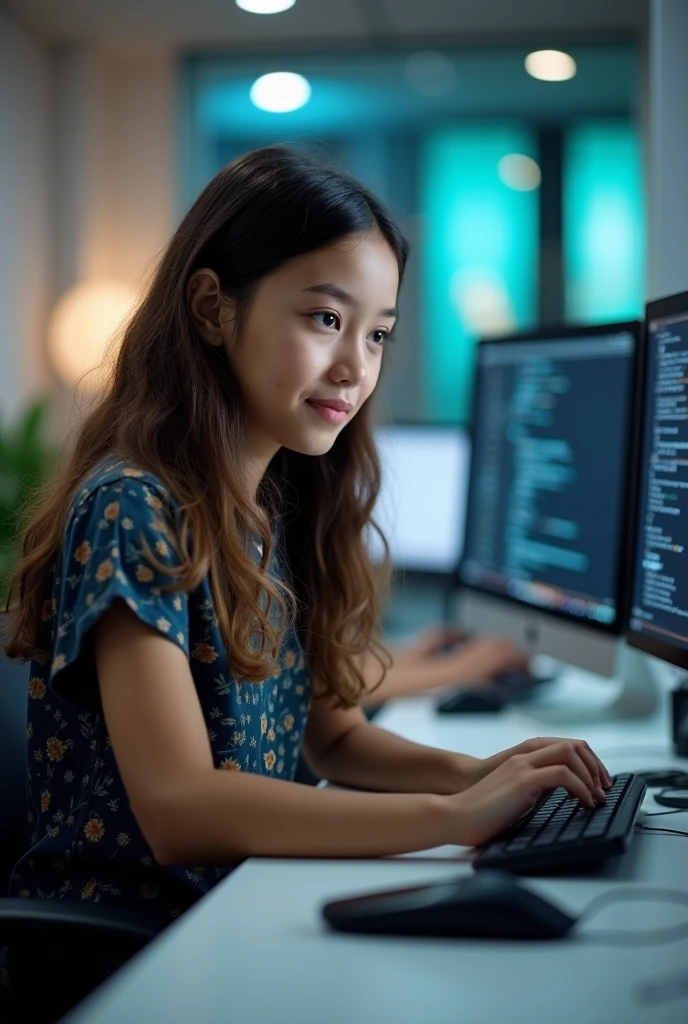 A girl working in a company as a data operator
