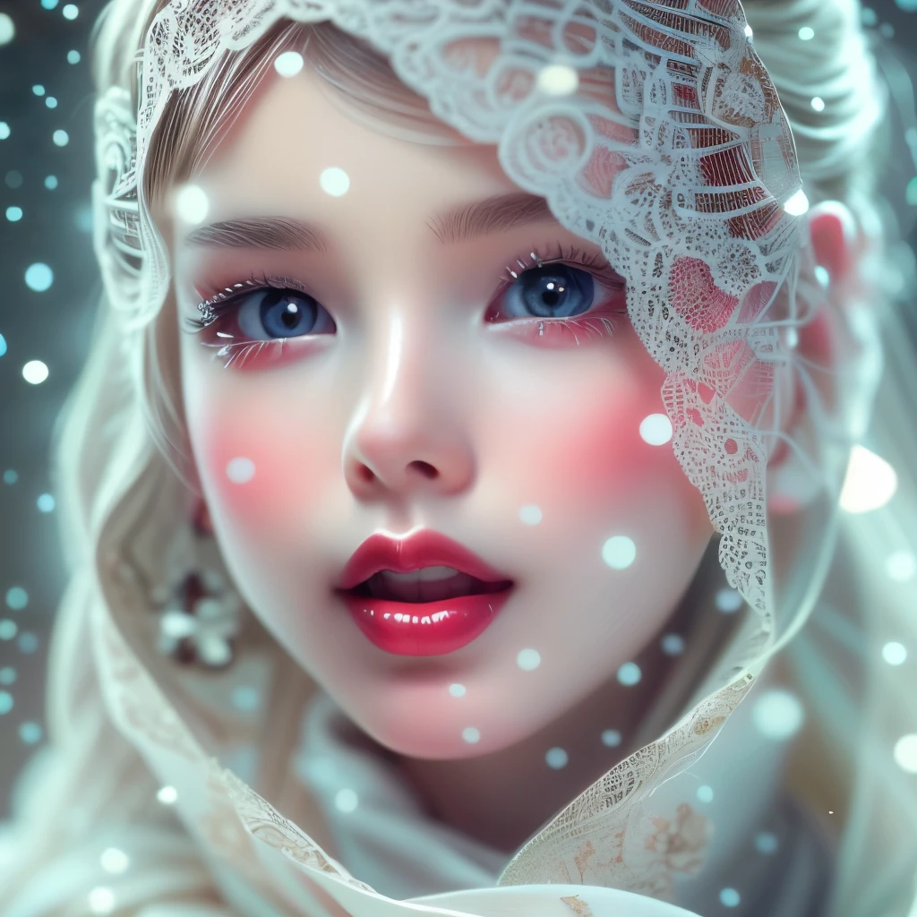 [Seet Red Lip] in White,(extremely delicate and beautiful Girl:1.2), complex details, enlarged textures, complex details, finely detailed eyes and detailed face, intricate details, (Dynamic LifeLike Rendering), perfect eyes, Reflective eyes With Sparkling Highlights, perfect body, extremely detailed, (Child), extremely realistic (TopQuality Masterpiece 8K UltraDetailed (ProfessionalPHOTO:1.37))(Acutance:0.8), Snow Particles, 