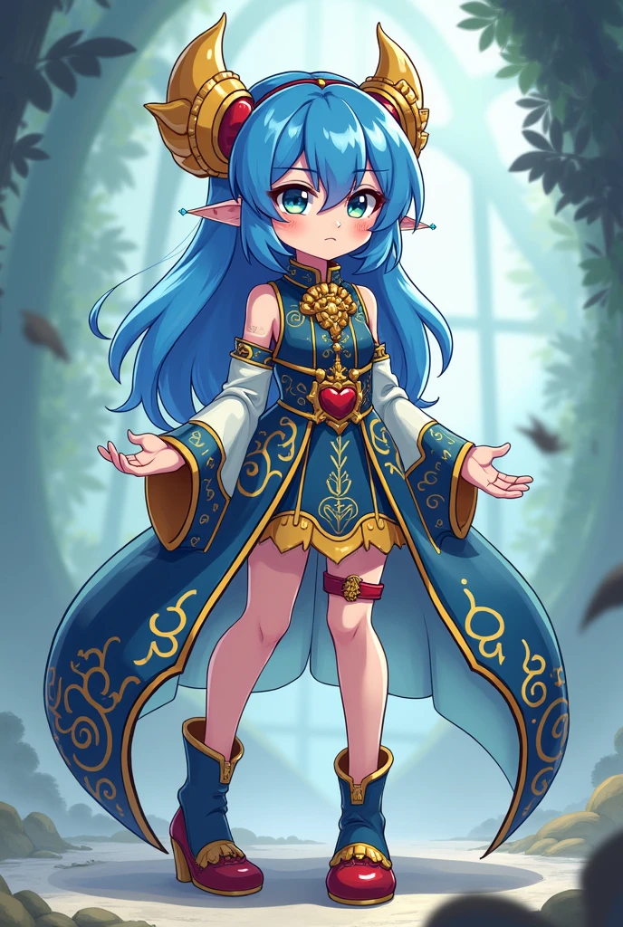 skullgirls style colourful girl blue shy sad full length oc anime