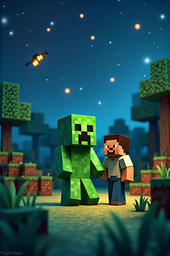 Make a Minecraft image with a Creeper and a skin
