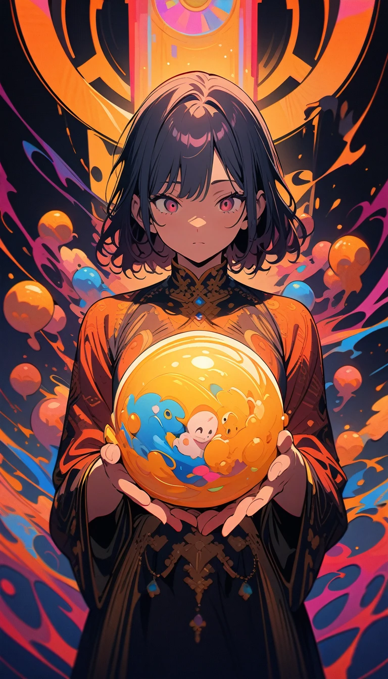 ((best quality)) , ((masterpiece)) , (detailed),a man in blue and gold is holding an object, in the style of dark reds and oranges, anime-inspired characters, light purple and orange, animated illustrations, dark pink and yellow, colorful