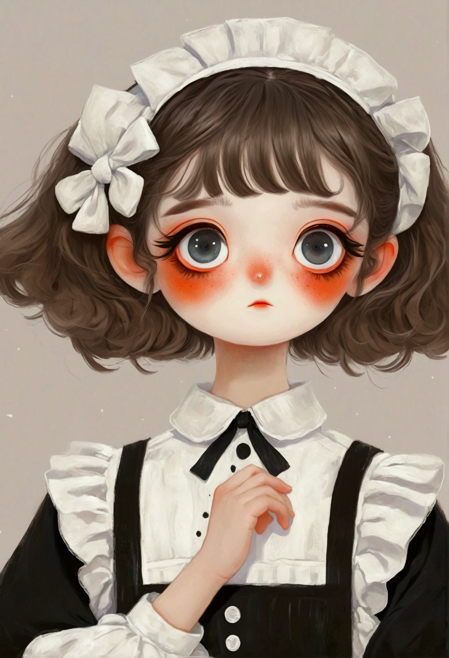 Little girl in black and white maid costume。big eyes，short hair，Lovely art style, Lovely and detailed digital art, Cute numbers艺术, Lovely artwork, Kawaii realistic portrait, Change, Cute numbers, Lovely portrait, Kasuga, Lovely characters, Cute, colorful and adorable
