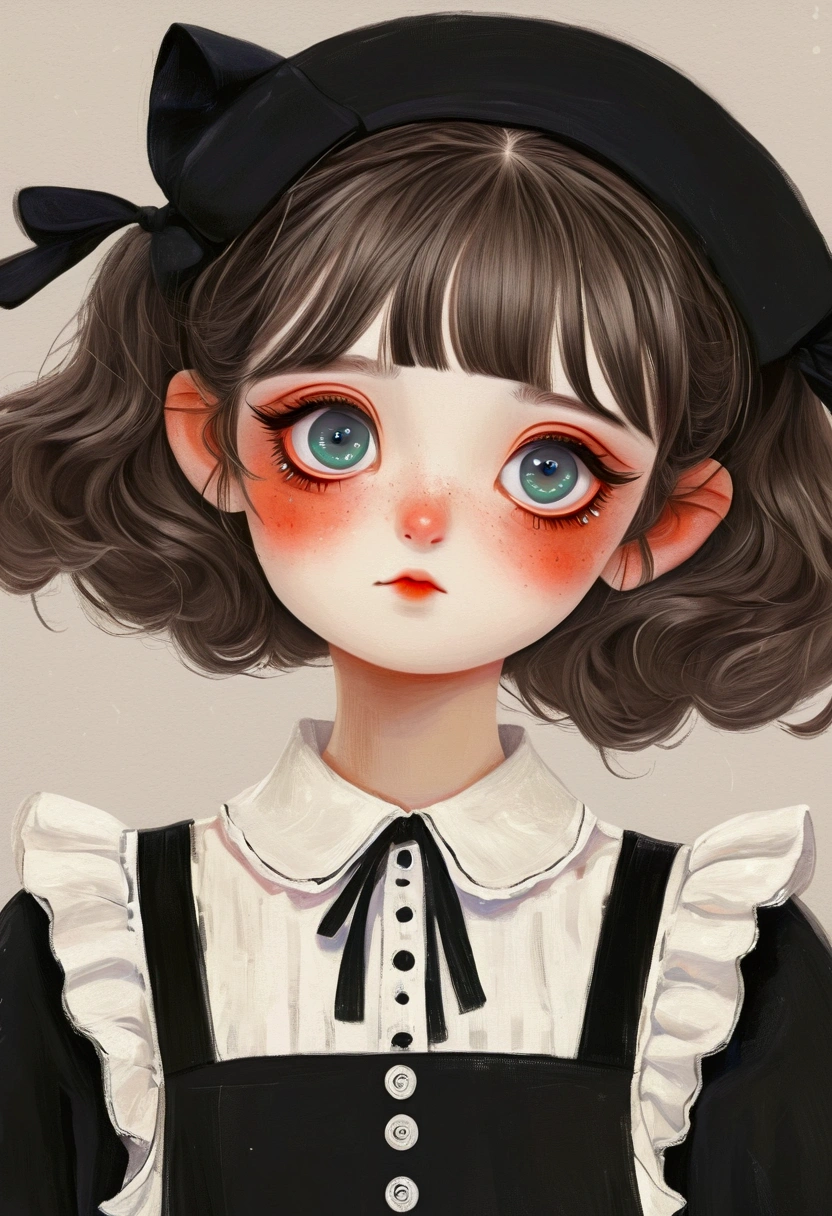  girl in black and white maid costume。big eyes，short hair，Lovely art style, Lovely and detailed digital art, Cute numbers艺术, Lovely artwork, Kawaii realistic portrait, Change, Cute numbers, Lovely portrait, Kasuga, Lovely characters, Cute, colorful and adorable
