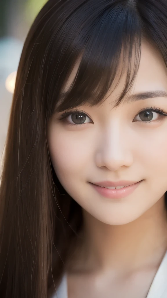 best quality, face focus, soft light, ultra high res, (photorealistic:1.4), RAW photo, Shinozaki Ai, white skin, kawaii,
1 Japanese girl, solo, cute, (smile), (pupil, lights in the eyes),  detailed beautiful face, Medium-sized breasts,(high resolution detail of human skin texture),(long hair),(portrait), upper body, white traditional kimono, no makeup