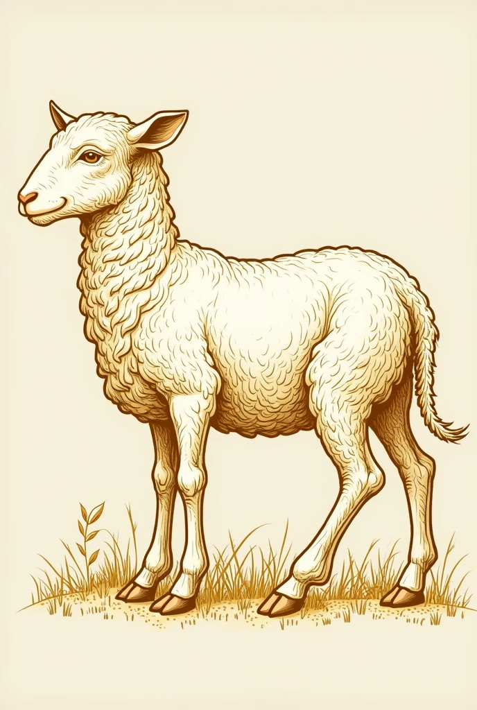 Draw the contour lines of a golden lamb, without filling in the style of medieval iconography