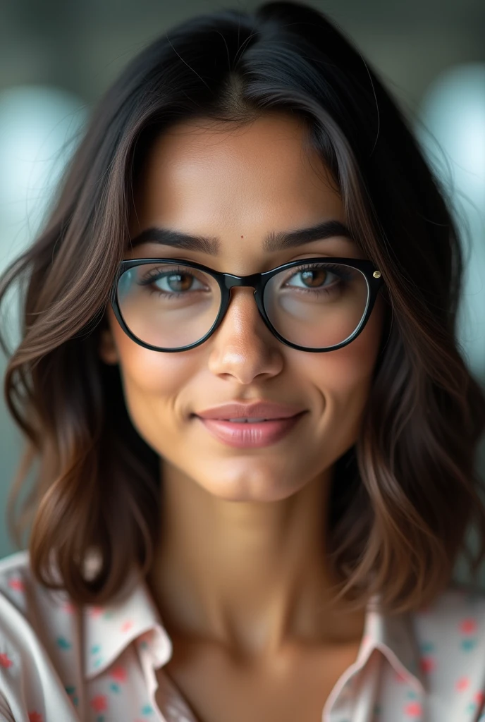 a beatifull indian lady working in the office (4k, make short brown and black hair, glass on her eyes , detailed features in bacground , )