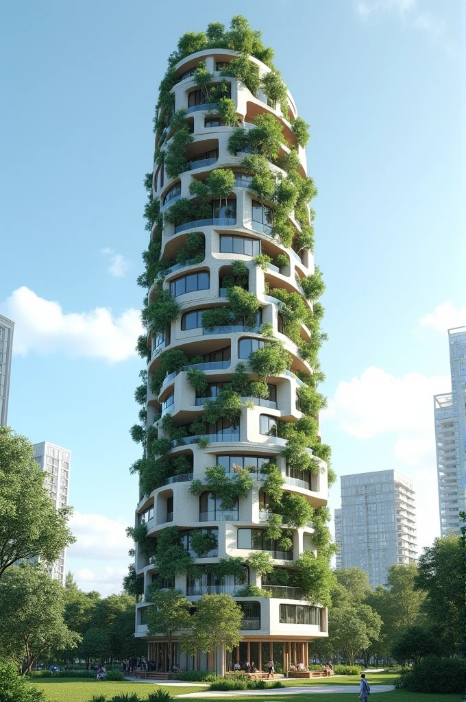 Environmentally friendly high rise building, architectural building, creative shape, aesthetic value, modern building