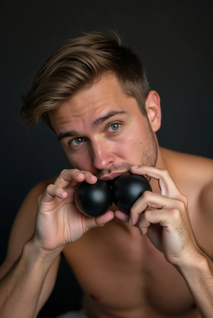Male Person sucking two black balls