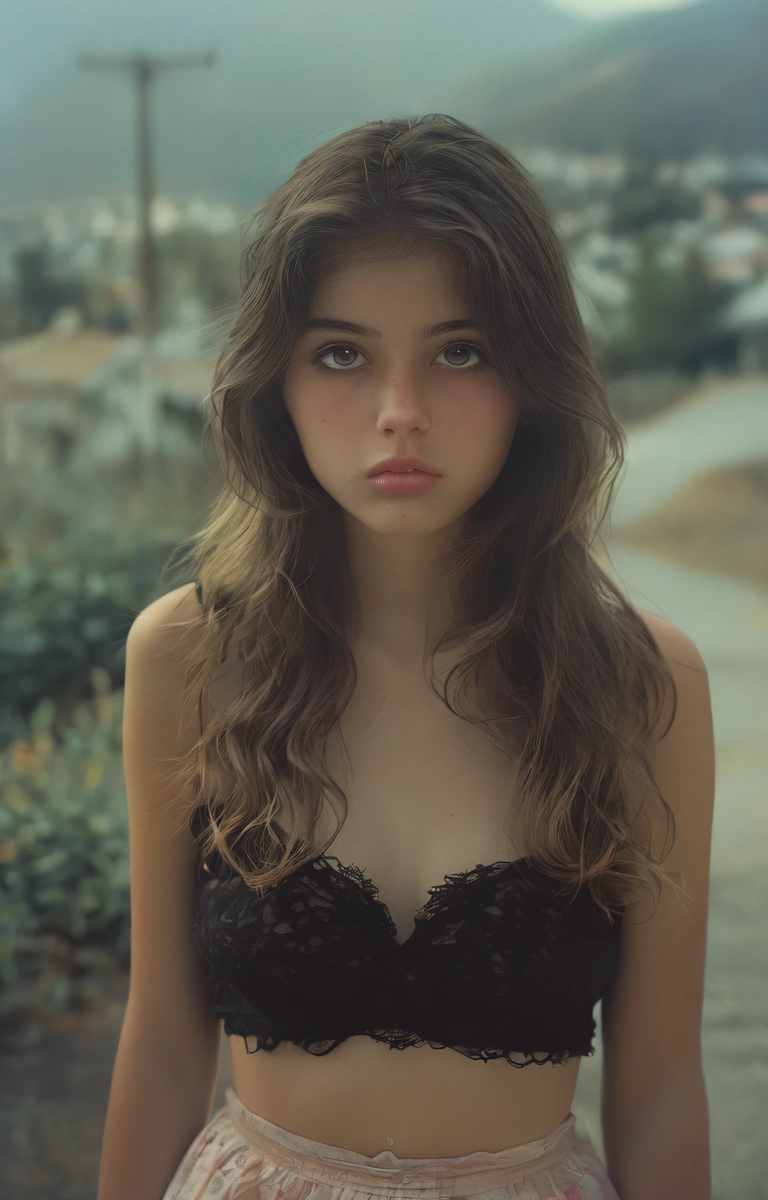 A 20 year old girl taking a selfie . black fur ,black eyes , mestiza . 