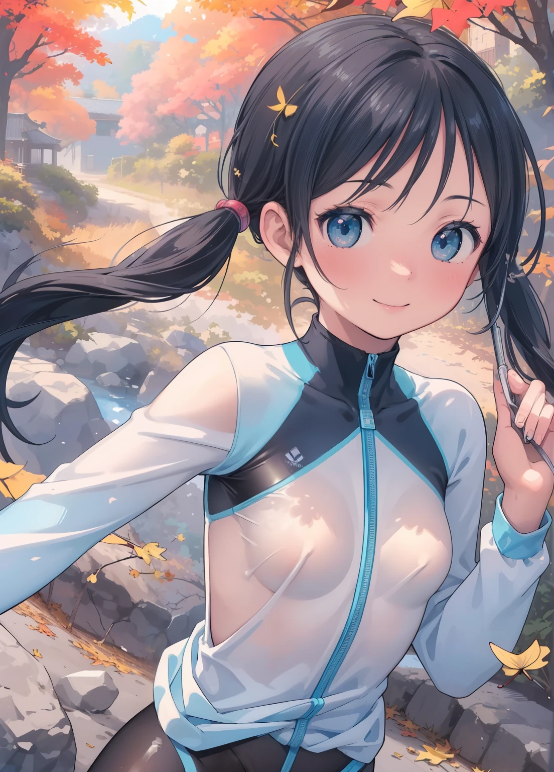 (masterpiece、Highest quality、Highest quality、Official Art、Beautiful and beautiful:1.2)、(One girl:1.3)Hatsune Miku、Twin tails,Beautiful breasts, Katsushika Hokusai,(Realistic), (Intricate details: 1.2), (Tabletop: 1.3), (Highest quality: 1.4), (Ultra high resolution A: 1.2), Ultra high resolution A, (Detailed eyes), (Detailed face), Dramatic lighting, Sharp focus, 1 Beautiful Girl,Beautiful Japanese Idols,(Sexy Road Bike Racing Uniform),Uniform with open chest,Teenage girl with perfect bike ride,In addition々Cowardly face, Beautiful Face, smile,Big Ass,Glossy Skin,Perfect hands,Beautiful legs,(Ride a road bike:1.2),Ginkgo tree with leaves,Autumn blue sky,(Leaves fall...),Dynamic Pose,Observe your audience,(Upper body:1.2),