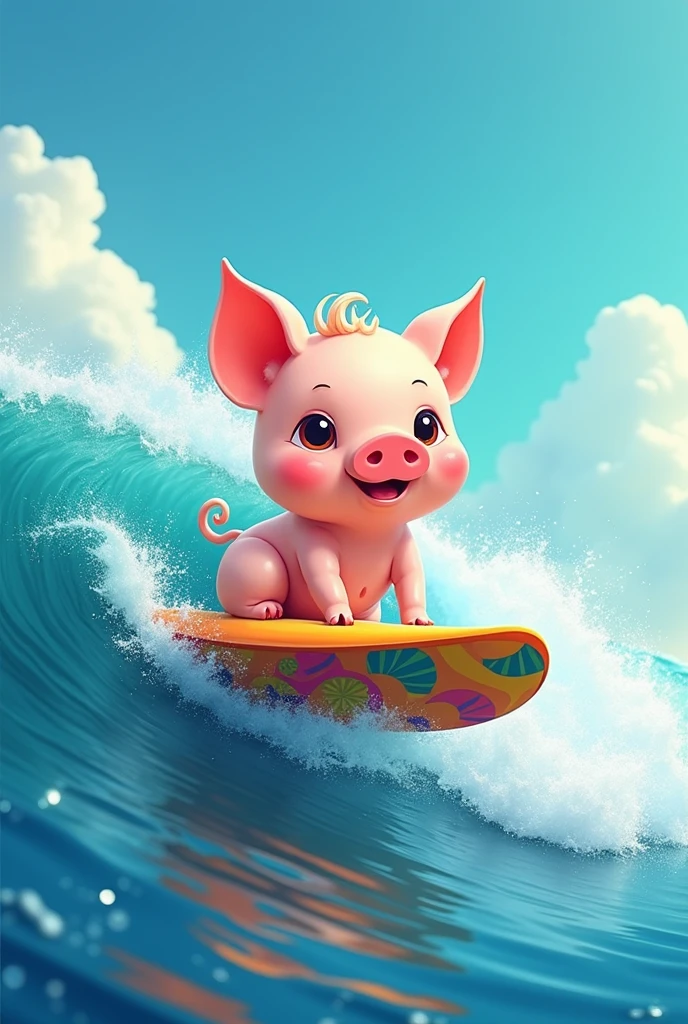 Cute pig surfing
