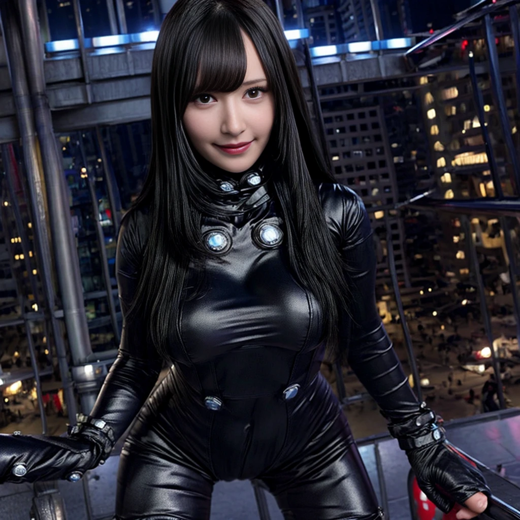 woman、smile、Bodysuits、cute、Bodyline、City of night、beauty、Highest quality、Big Breasts、Describe the whole body、Skyscraper、Sexy pose、Ultra HD、Official photo、Portrait、Official Art