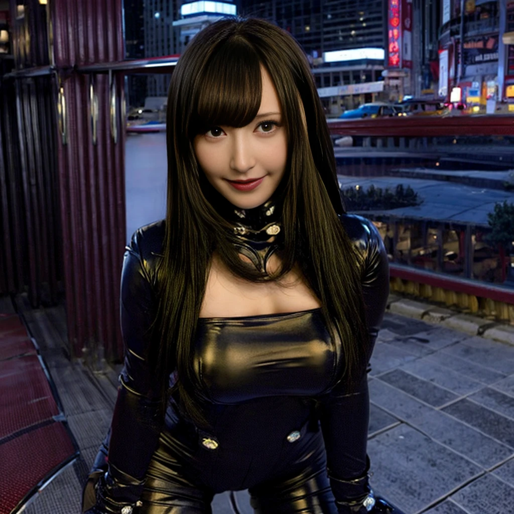 woman、smile、Bodysuits、cute、Bodyline、City of night、beauty、Highest quality、Big Breasts、Describe the whole body、Skyscraper、Sexy pose、Ultra HD、Official photo、Portrait、Official Art