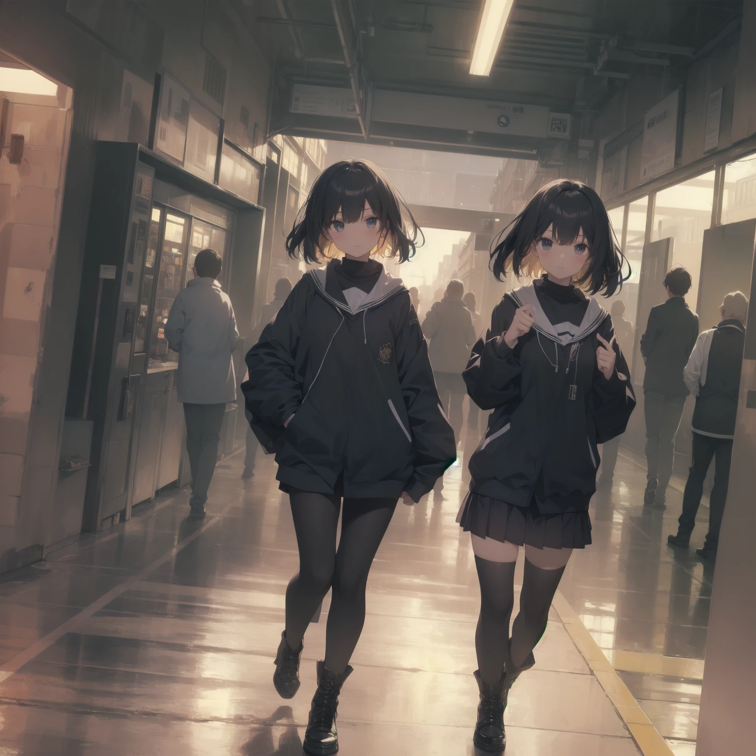 ultra-absurdres-Top quality by artist God, ultra-detailed, high resolution, anime moe artstyle, best anime 8k konachan wallpaper, pixiv contest winner, pool:2810, perfect anatomy,break, 1girl, (Please draw a girl walking sleepily to school alone. )break,(Solo,little female, 13-year-old:1.3),Full limbs, complete fingers,a junior high school student, (very short hair), short cut, flat chest, , small butt, small black eyes, beautiful detailed eyes, well-proportioned iris and pupils, expressive eyes, highres detailed hair, soft expression, salor school_uniform, sailor collar, serahuku, bow, pleated skirt,(Detailed Lighting), (Detailed background), in the School commute route. break,super detailed skin, Best cinematic lighting powered by famous artist, 8k,beauty illustration,photoshop_(medium),very aesthetic,break,((artist:yd_(orange_maru) )), artist:clamp ,artist:carnelian ,artist:kantoku ,
