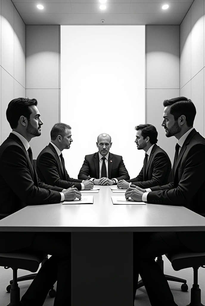 Create a global crisis committee, in black and white, with men and women