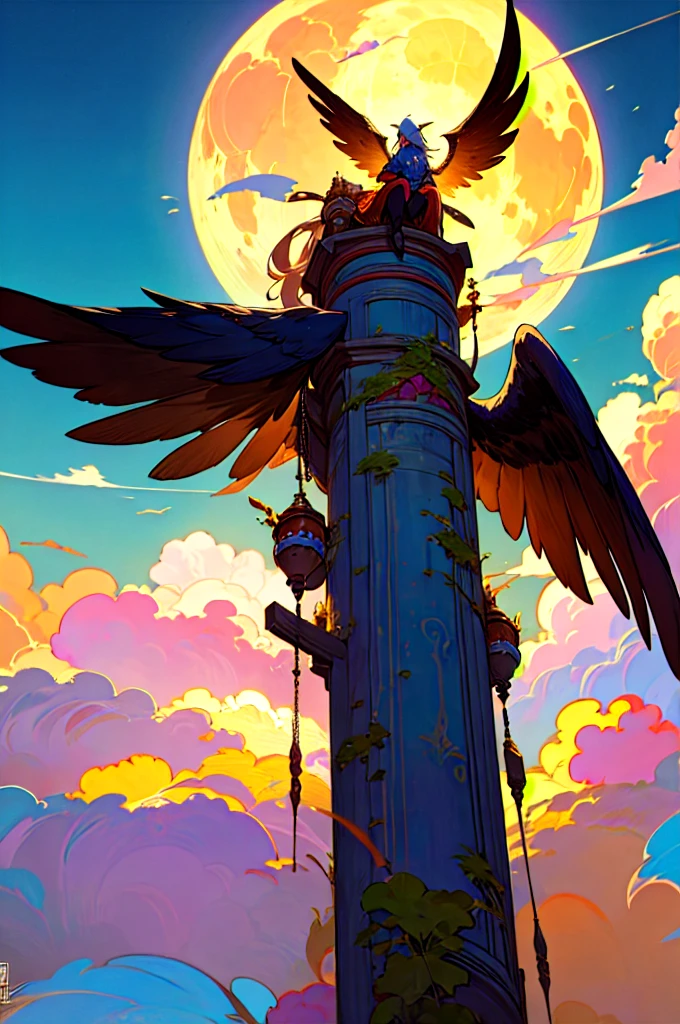 ((Best Quality)), ((masterpiece)), (detailed), together, ethereal beauty, perched on a cloud, (fantasy illustration:1.3), charming look, naked, sin pantys, socks, mono, captivating pose, delicate wings, otherworldly charm, mystical sky, big moon, moonlight night, Soft colors, (detailed cloudscape:1.3), (High resolution:1.2), from below, (classification_explicit), (score_9, score_8_above, score_7_above, score_6_above, score_5_above, score_4_above, High resolution, 4k)
