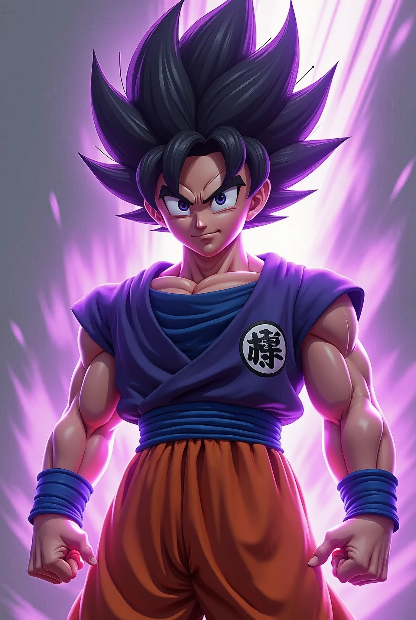 Dragon Ball Super Character Concept, whole body, colors, illustration, soft lighting, smooth details, oil painting on canvas, octane rendering, High definition, trends on ArtStation, purple light hitting your face, 4K, 8k, High definition