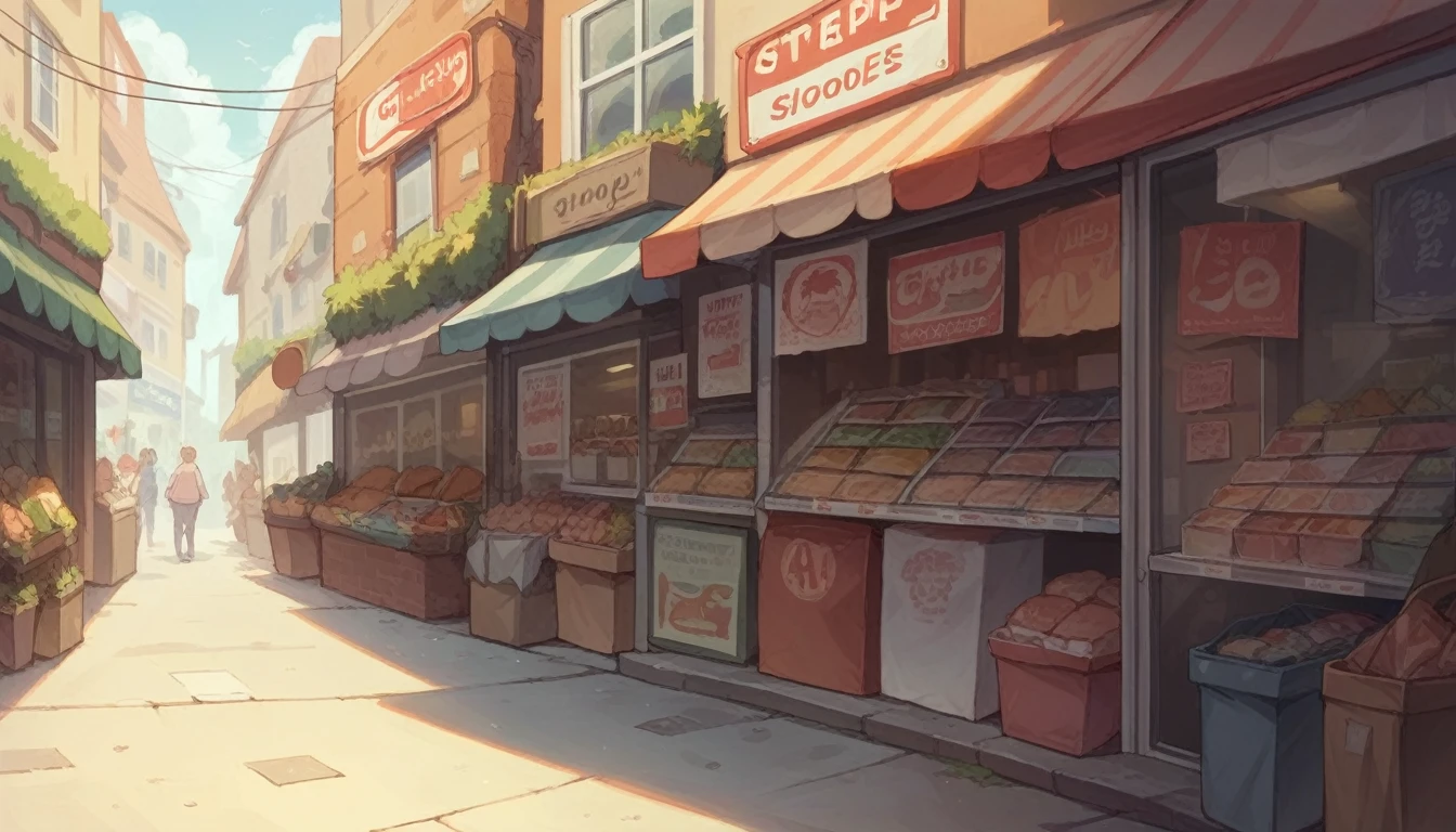 Streets filled with small shops, Main Street, There are no people