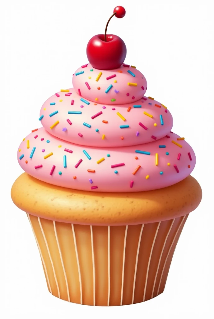 a cupcake with sprinkles and cherry on top PNG with transparent background (make it look delicious and donuts sticking out the bottom)