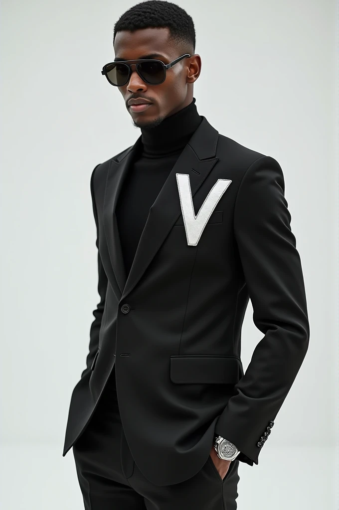Make a suit with the Vlone symbol in the middle of the suit, that big V from the Vlone brand
