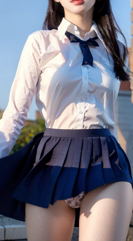 Tabletop,( Highest quality),(masterpiece) Realistic,real , Realistic, Very detailed, finely, High resolution, 8k wallpaper,,Anatomically correct body, One cute girl,(Korean Girl:1.4),(18-year-old:1.4), (Black Hair:1.3),(Straight long hair:1.4),(She is thin:1.3) ,(She is wearing a traditional Japanese school uniform:1.4),((Her school uniform is a long skirt:1.4)) Sharp focus, Perfect dynamic composition, finelyて美しい目,Slim body,(Small breasts:1.4)(Small breasts:1.4),(Small breasts:1.4),(Small breasts:1.4), Thin Hair, Detailed and Realistic skin texture, smile, Cute Face, Standing pose、(whole body:1.4), ((Summer Park)) Summer sunshine 彼女はSummer Parkにいます (Sheer white lace panties:1.4) (Sheer white lace panties:1.4) ((Her long skirt is being blown up by the strong wind.:1.4)), ((A strong wind blows her long skirt up, revealing her white lace panties.:1.4)) ((The long skirt of her school uniform is being blown up by the wind.:1.4)) かわいいsmileを見せて下さい
