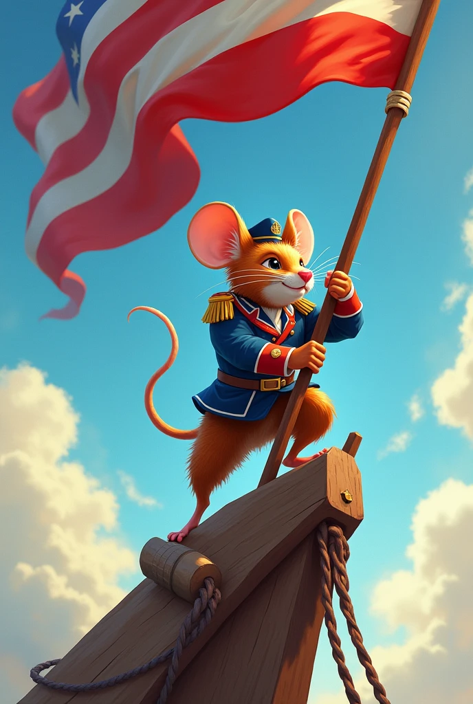 strong mouse cartoon with a flag on mest
