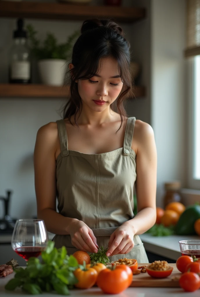 A Indonesian girl is cooking.、(Kitchin_apron:1.Wear 3)、Good hands、10、high-reaster-piece、highest quality、head:1.3、((Hasselblad photo))、Fine Skin、crisp focus、(Light like a movie)、gentle lighting、Dynamic Ungle、[:(detailed face:1.2):0.2]、The chest is large.、Sweating, skin flow.:1.2、(((In the kitchen))) Erotic smile　Audience view　Colossal　having　sleeveless　Quench the upper arm.　I'm sticking out.　open legs　Nipples are visible.　cleanliness　Large kitchen　bedroom　Wine Glass　　 Negative prompt　Pubic hair can be seen.
Negative Pro
