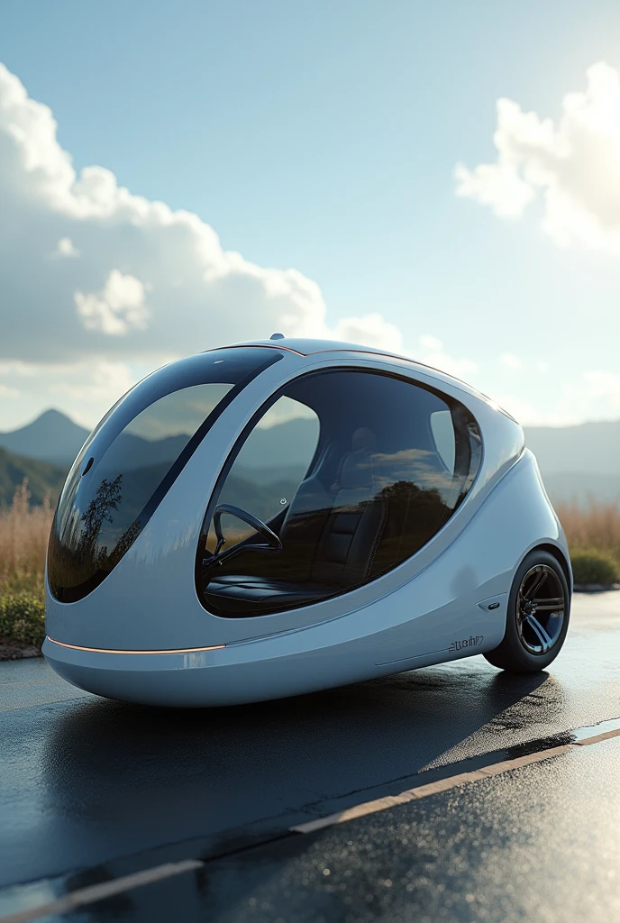 form: Aerodynamics, capsule type, to minimize wind resistance and maximize energy efficiency.
Materials: Outer shell made of a lightweight and durable material, as carbon compounds, to reduce weight and increase durability. Interior with recycled and sustainable materials, prioritizing comfort and safety.
suspension: Intelligent suspension system, able to adapt to different terrains and weather conditions, ensuring a smooth and safe ride.
Wheels: Innovative wheel design, possibly spherical or with magnetic levitation technology, to improve maneuverability and reduce wear.
Technology and Features:
Panel Solar: Integrated into the roof or top of the capsule, Optimized to capture the maximum amount of solar energy and store it in a high-density battery.
battery: battery de estado sólido de alta capacidad y rápida carga, capable of powering the vehicle throughout the day.
Electric motor: High efficiency electric motor, located on the wheels or on a central axis, to provide smooth, quiet acceleration.
Autonomous Driving: Advanced sensor systems (LiDAR, radar, cameras) and artificial intelligence algorithms to enable autonomous driving in most situations.
Augmented reality: Integrated screen in the windshield to display relevant driving information, Navigation and entertainment, Creating an immersive user experience.
Wireless Charging: Wireless charging system compatible with various standards, allowing the vehicle's battery to be recharged quickly and easily.
connectivity: 5G connection to access online services, software updates and connectivity features with other devices.
For only one person