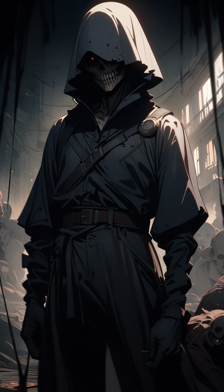((best quality)) , ((masterpiece)) , (detailed),a man in blue and gold is holding an object, in the style of dark reds and oranges, anime-inspired characters, light purple and orange, animated illustrations, dark pink and yellow, colorful,((Horror-themed , Eerie, unsettling, dark, spooky, suspenseful, grim, highly detailed,ugly face))
