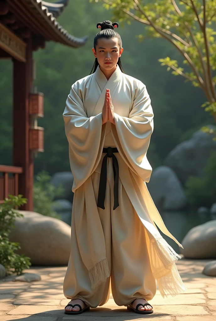 Traditional Chinese Kung Fu Greeting, open left hand covering the right fist.