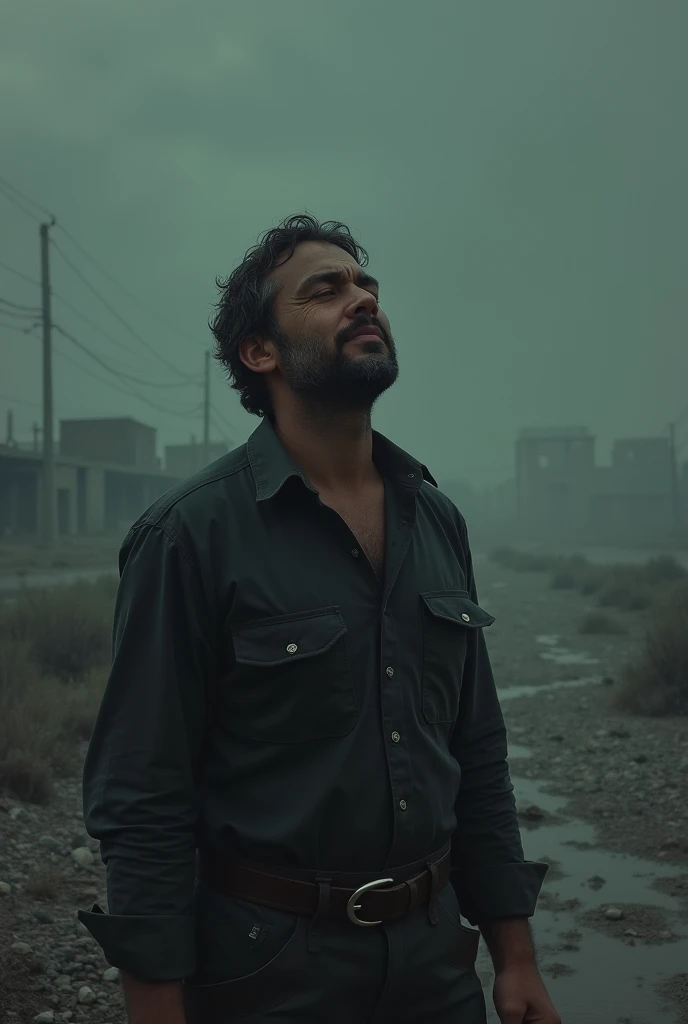 A man in a sad place but he is happy despite everything