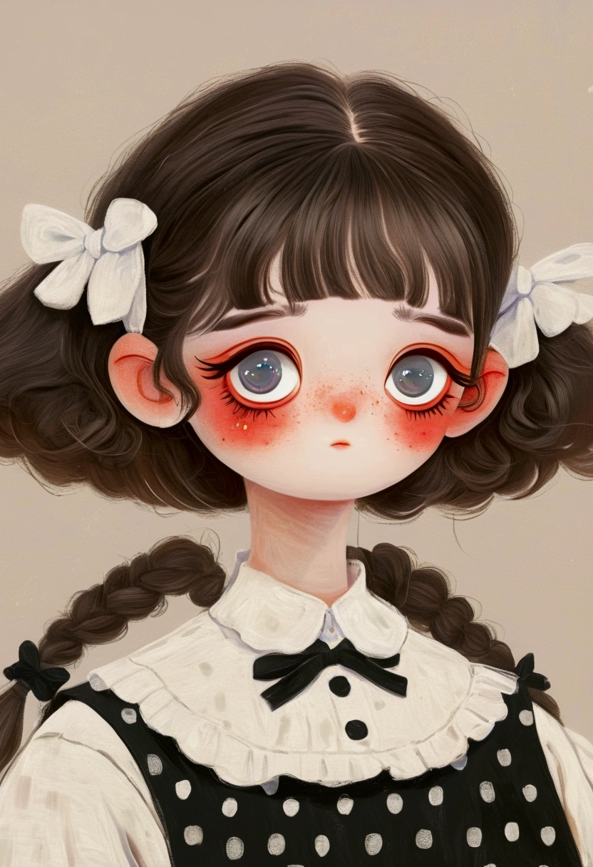 A painting,Pastel Art: in black and white maid costume。big eyes,short hair,Lovely art style, Lovely and detailed digital art, Cute numbers艺术, Lovely artwork, Kawaii realistic portrait, Change, Cute numbers, Lovely portrait, Kasuga, Lovely characters, Cute, colorful and adorable