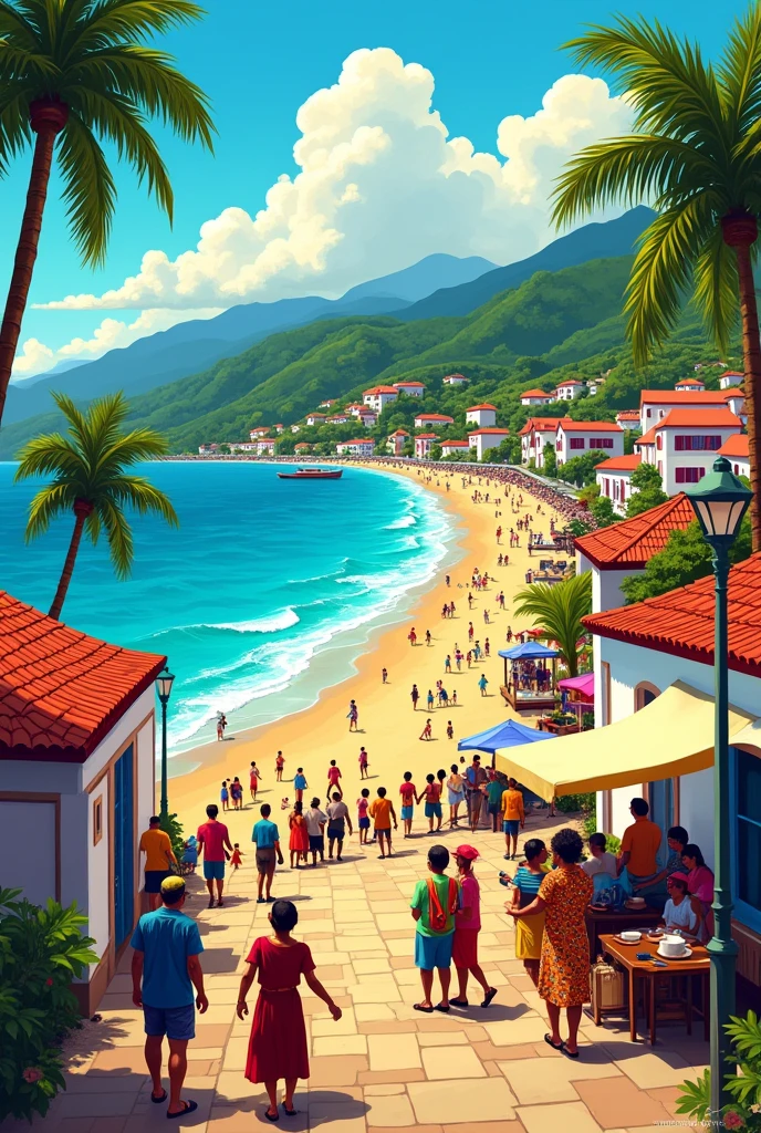 Tourist poster of Choroní, venezuela. In drawn and colored style