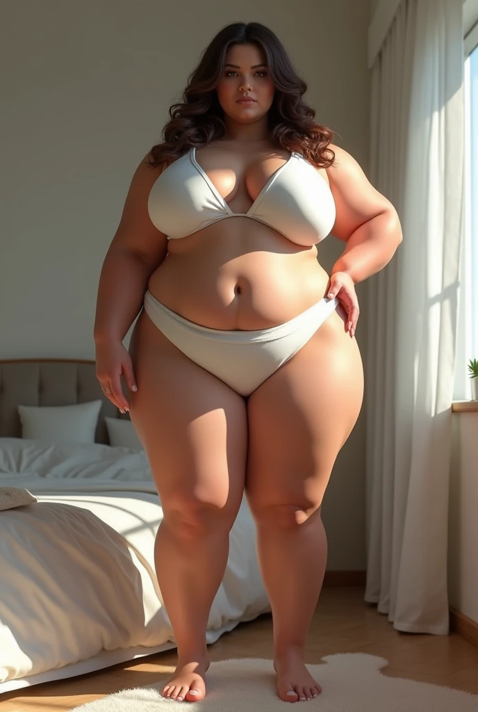 a very fat  girl, extremely obese , big body, panties, bra, full body, (best quality,4k,8k,highres,masterpiece:1.2),ultra-detailed,(realistic,photorealistic,photo-realistic:1.37),HDR,UHD,studio lighting,ultra-fine painting,sharp focus,physically-based rendering,extreme detail description,professional,vivid colors,bokeh,dark,moody,cinematic lighting