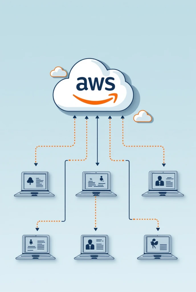 minimalist image: AWS cloud connecting supervisors, consumers and agents with amazon connect.