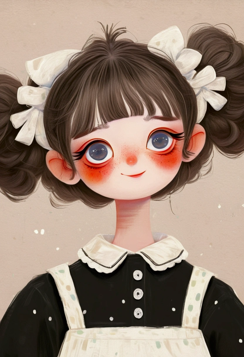 A painting,Pastel Art:Little girl in black and white maid costume。big eyes,short hair,laughing out loud,teeth。Lovely art style, Lovely and detailed digital art, Cute numbers艺术, Lovely artwork, Kawaii realistic portrait, Change, Cute numbers, Lovely portrait, Kasuga, Lovely characters, Cute, colorful and adorable