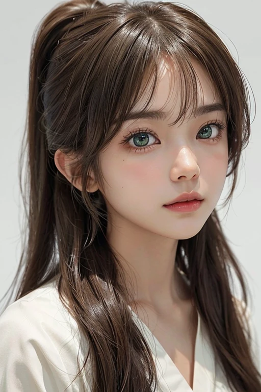 /imagine: Digital illustration of a young woman in her twenties。((face:
丸face、Thick eyebrows、健康的なface立ち
大きな目と高い頬骨
目:
Green Eyes、Sparkling eyes and star-like highlights:
ponytail、Part your bangs to the side. Light brown skin.:
Healthy tan skin look:
明るく元気な笑face))。Simple white background、Highlight her features。The style is photorealistic、The texture of the skin and the fine details of the hair are depicted with great detail.。The image is in portrait format、Composition suitable for SNS profile picture。