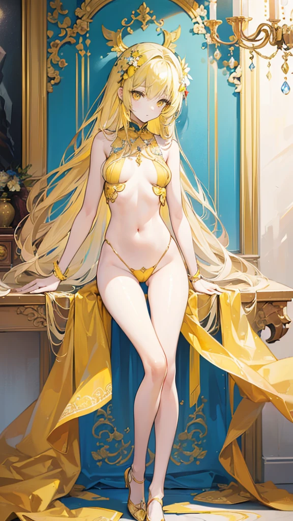 ((True best masterpiece, Ultimately perfect quality, Extremely delicate details)), ((Yellow skin, Slim body, Whole body)), A skinny girl with small bust