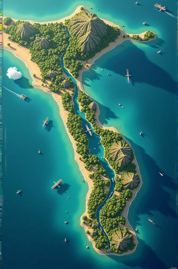 Map of the isthmus: A stylized map of Panama seen from above, with the isthmus clearly visible. You could include details like the Panama Canal, and perhaps use vibrant colors to represent the diversity of the landscape.