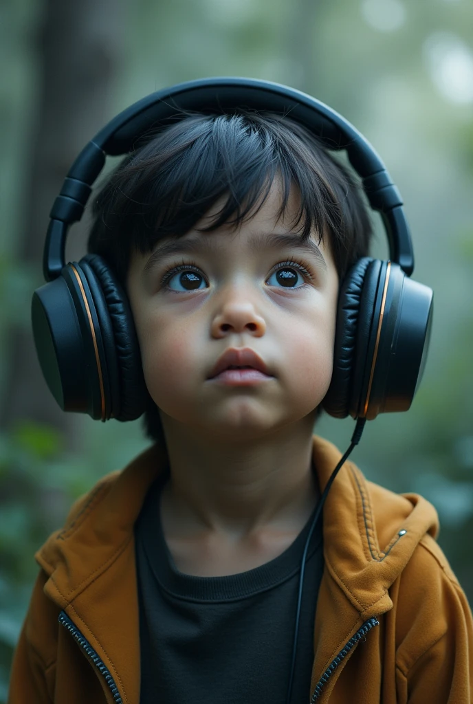 Image of a boy wearing headphones amd listening song