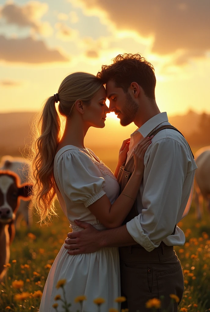 score_9, score_8, score_7_up, 1girl, 1boy, magnificent body, A luscious milkmaid has fun with her boyfriend on a farm